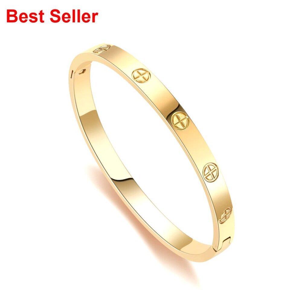 18K Gold-plated Stainless Steel Bangle Bracelet with Hidden Clasp